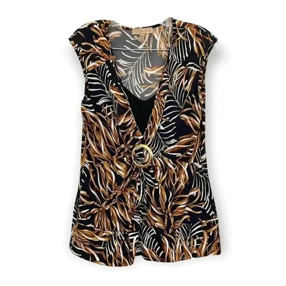 Notations Twist Center Brown Unique Pattern Sleeveless Top LARGE Women's - Picture 1 of 9